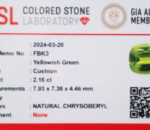 Buy Yellowish Green Chrysoberyl Gemstone