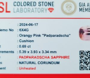 0.69 Carat Natural Padparadscha Sapphire - Rare Orangy-Pink Gemstone for Timeless Elegance 3 padparadscha