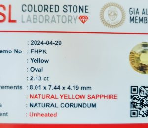 2.13ct Oval Yellow Sapphire - Unheated, Certified Natural Gemstone 2 2.13 ct oval yellow sapphire