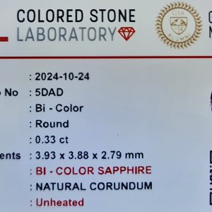 0.33 Ct Natural Bi-Color Sapphire - Round, Unheated 2 5DAD c